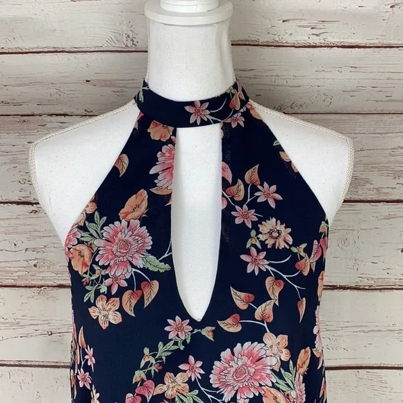 Forever 21 Floral Navy Small Halter Dress - Picture 2 of 9